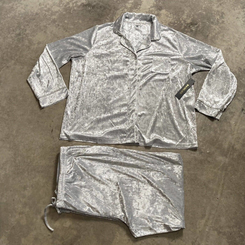 Rachel Zoe Pant Set Womens Size 3X Gray Button Front Shirt‎ Drawstring Comfort